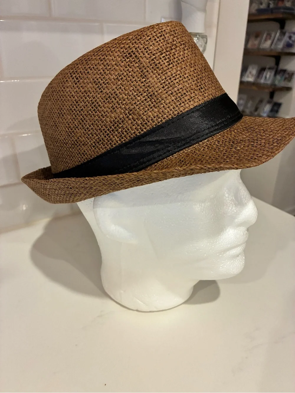 Men's Straw Fedora Hat with Black Band - Tan